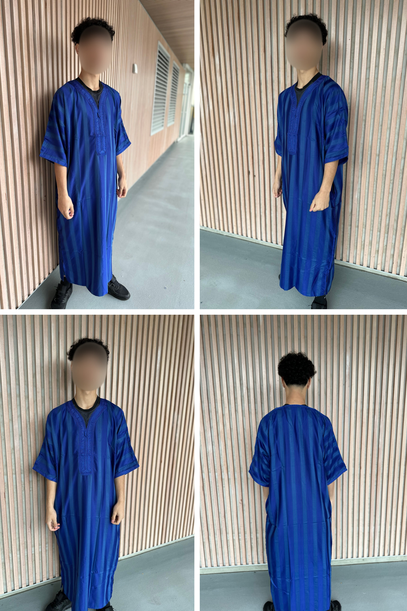 Heren abaya donkerblauw strepen korte mouwen