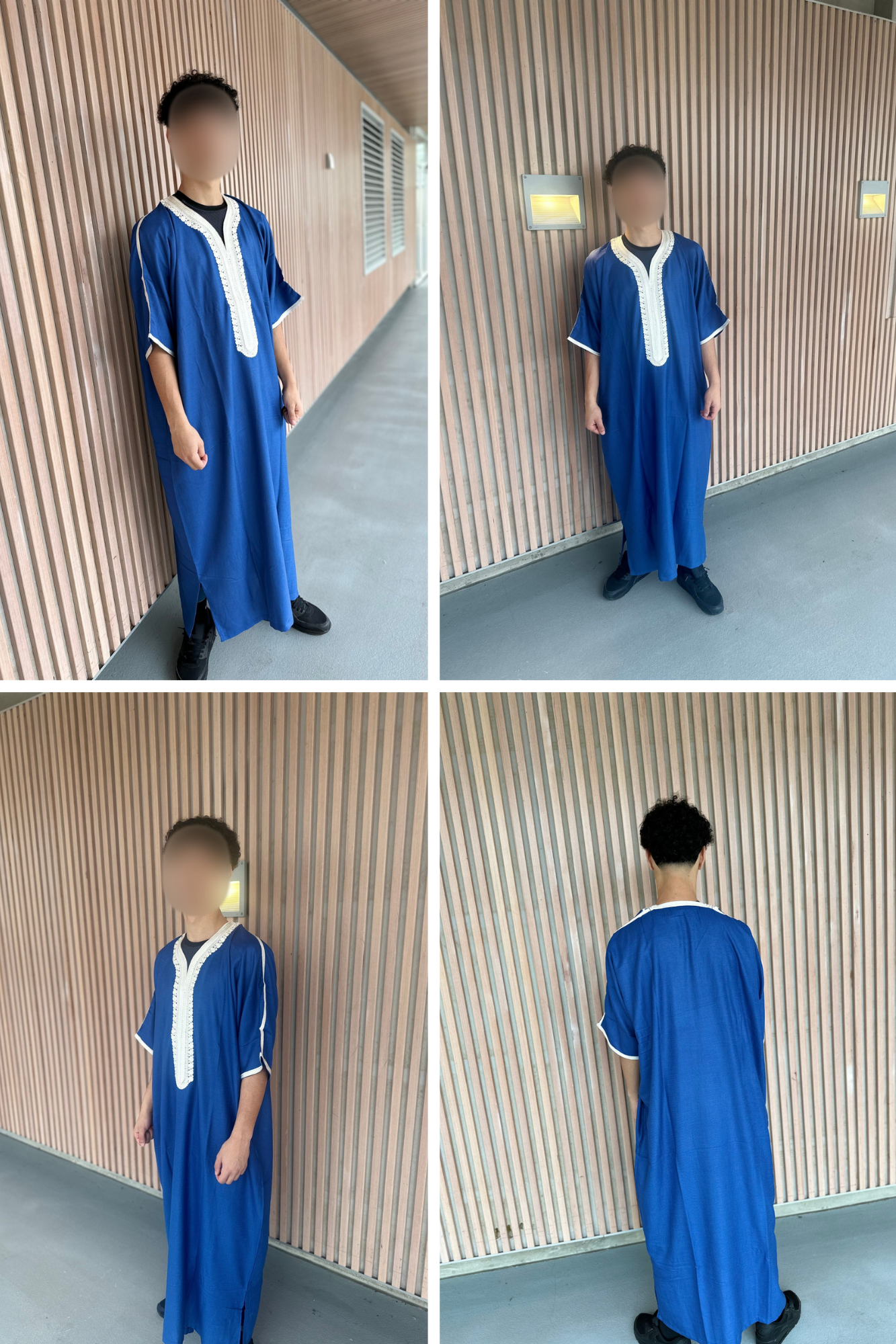 Heren abaya donkerblauw met witte kraag korte mouwen
