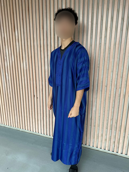 Heren abaya donkerblauw strepen korte mouwen