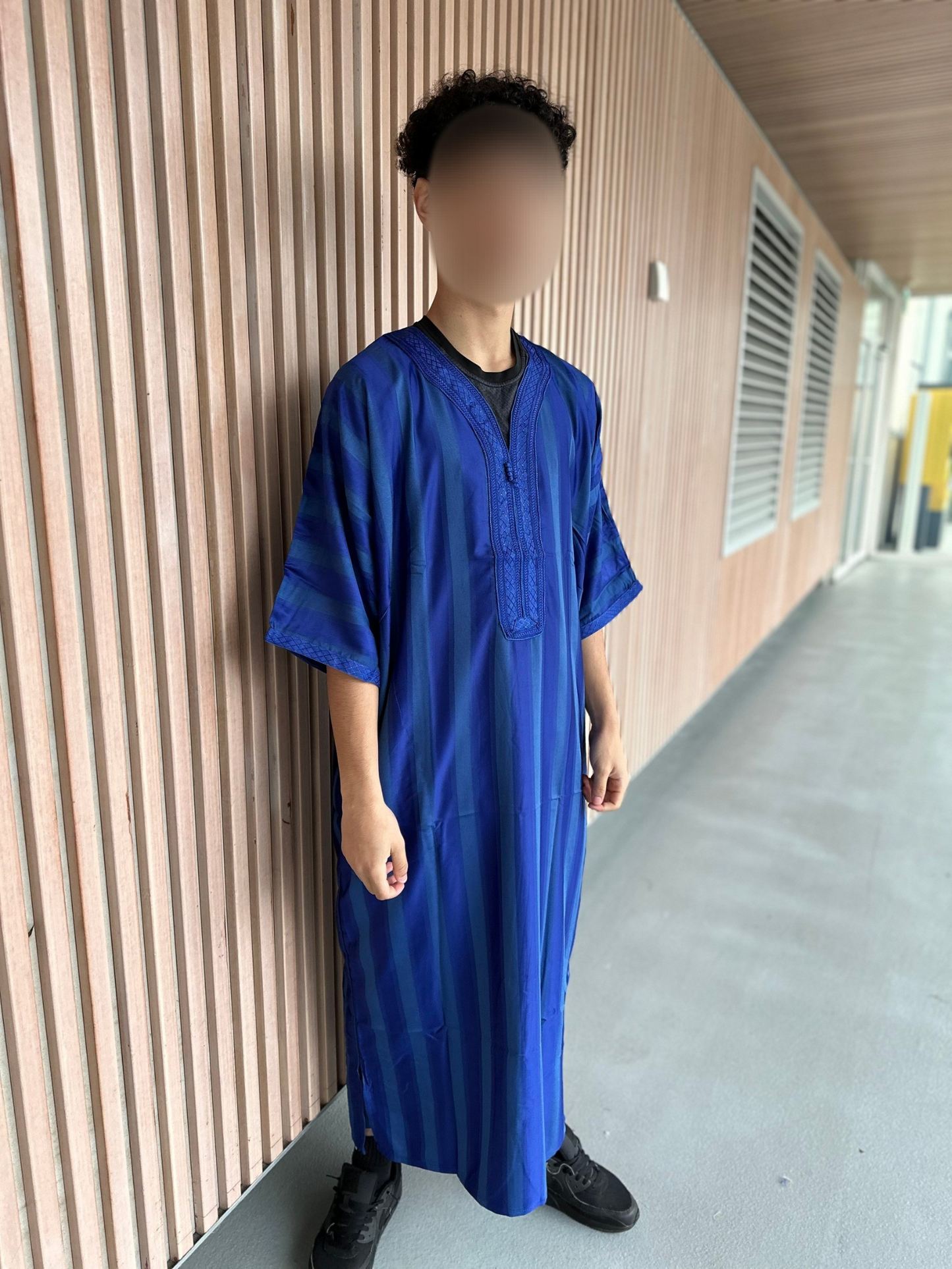 Heren abaya donkerblauw strepen korte mouwen