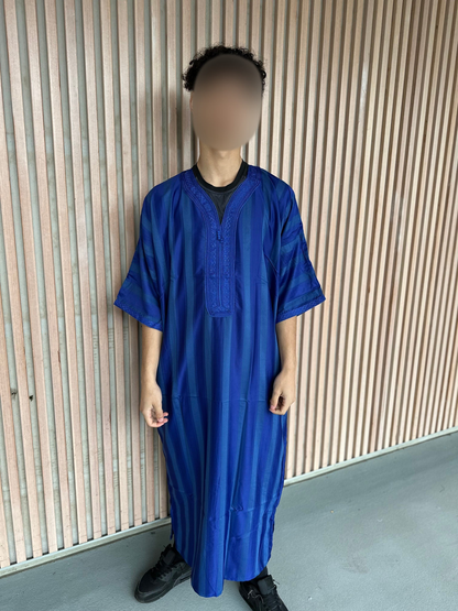 Heren abaya donkerblauw strepen korte mouwen
