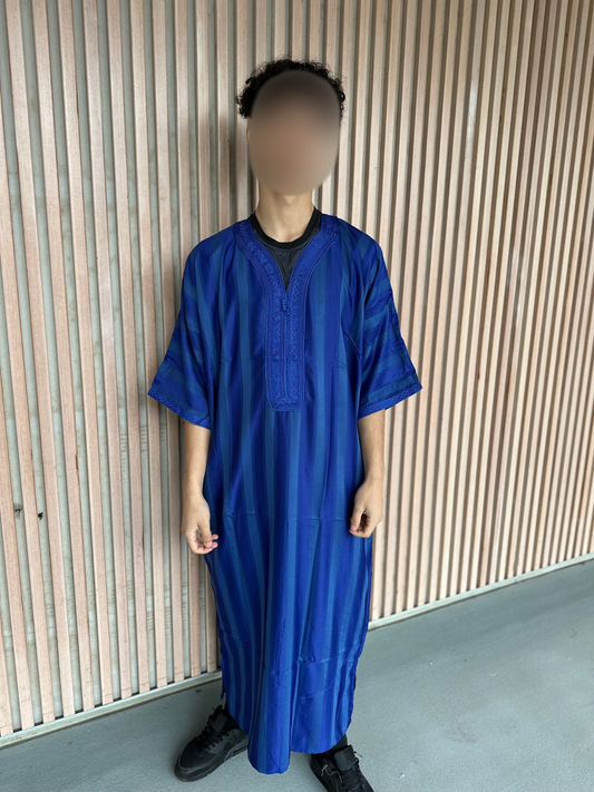 Heren abaya donkerblauw strepen korte mouwen