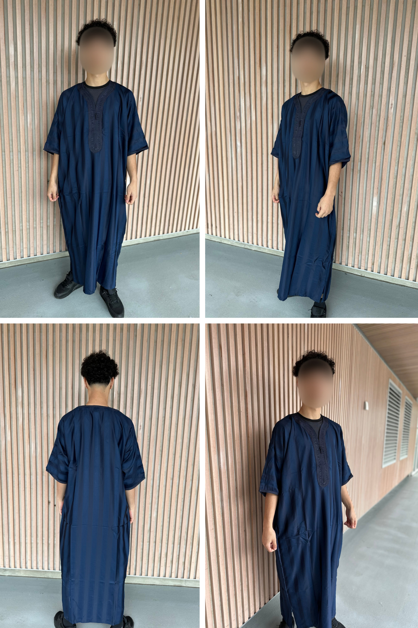 Heren abaya deep donkerblauw strepen korte mouwen