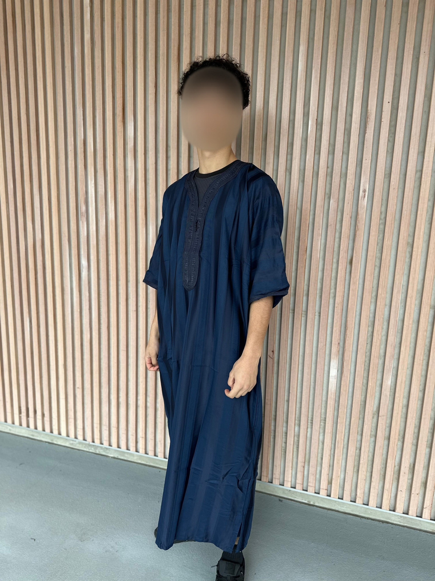 Heren abaya deep donkerblauw strepen korte mouwen