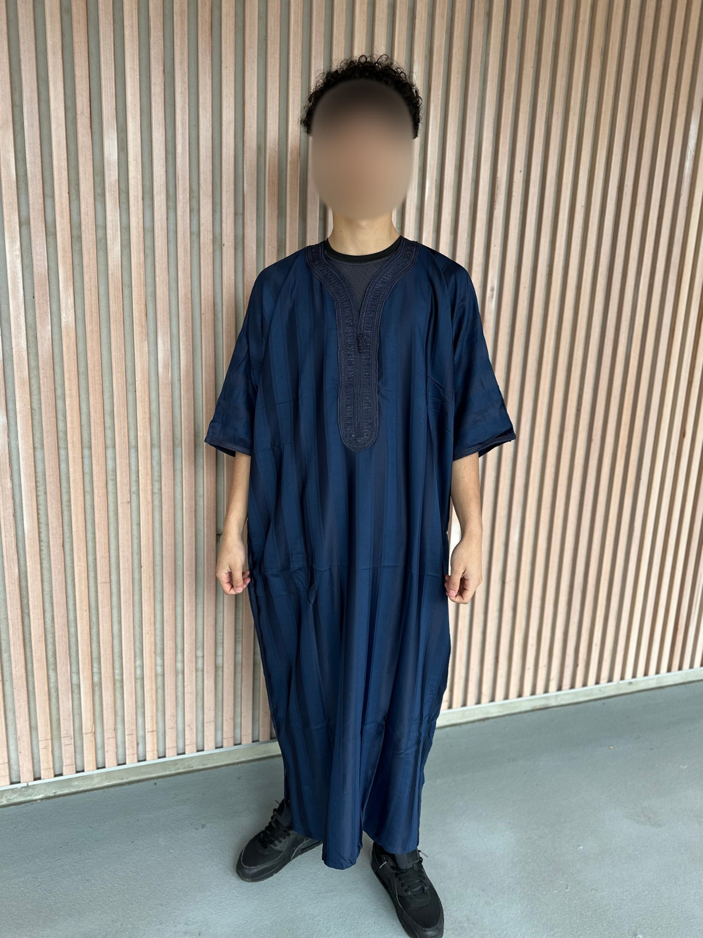 Heren abaya deep donkerblauw strepen korte mouwen