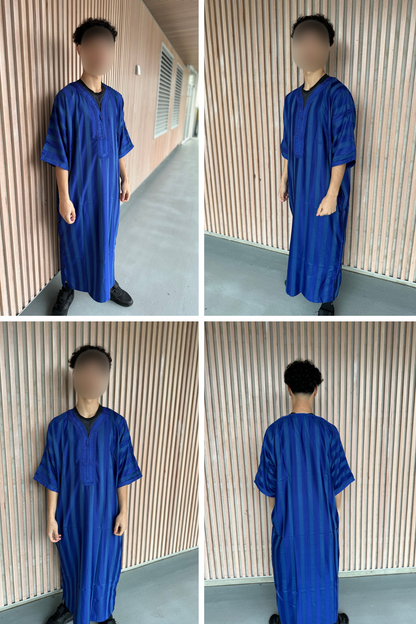 Heren abaya donkerblauw strepen korte mouwen