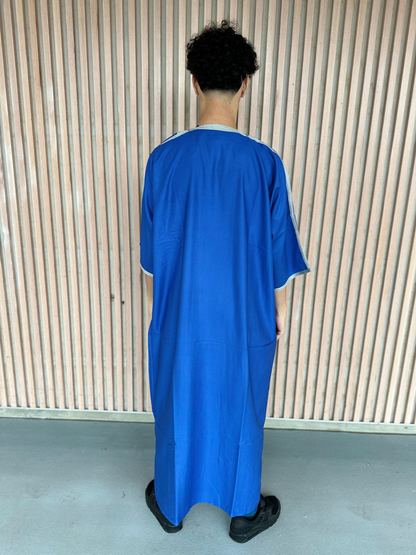 Heren abaya donkerblauw met grijze kraag korte mouwen