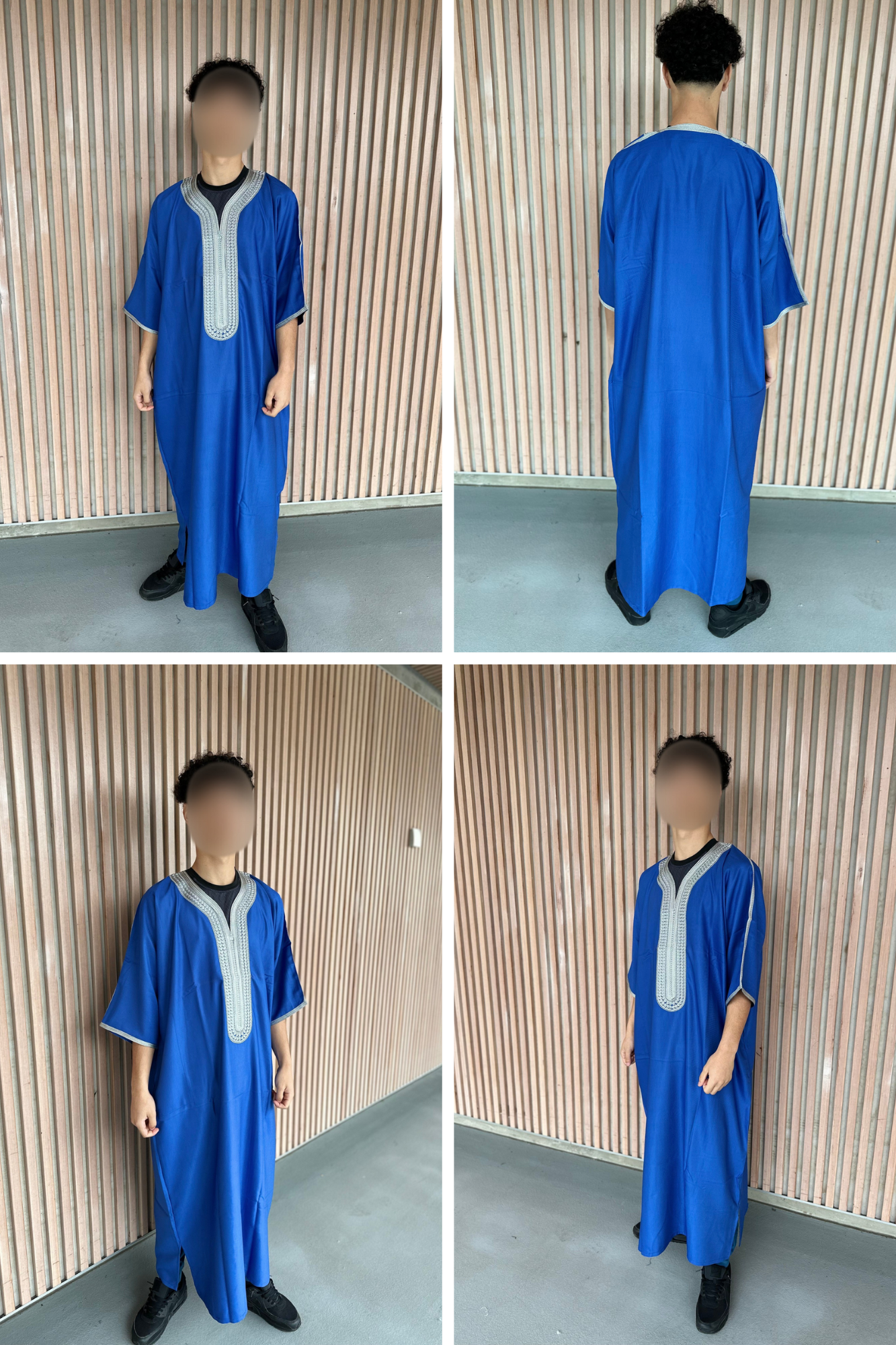 Heren abaya donkerblauw met grijze kraag korte mouwen