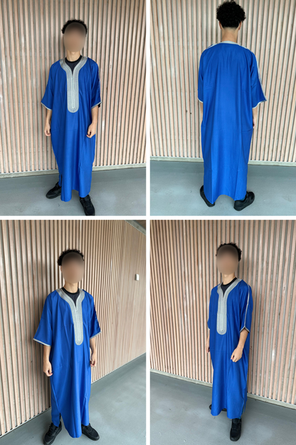 Heren abaya donkerblauw met grijze kraag korte mouwen