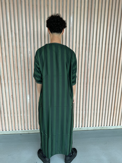 Heren abaya donkergroen strepen korte mouwen