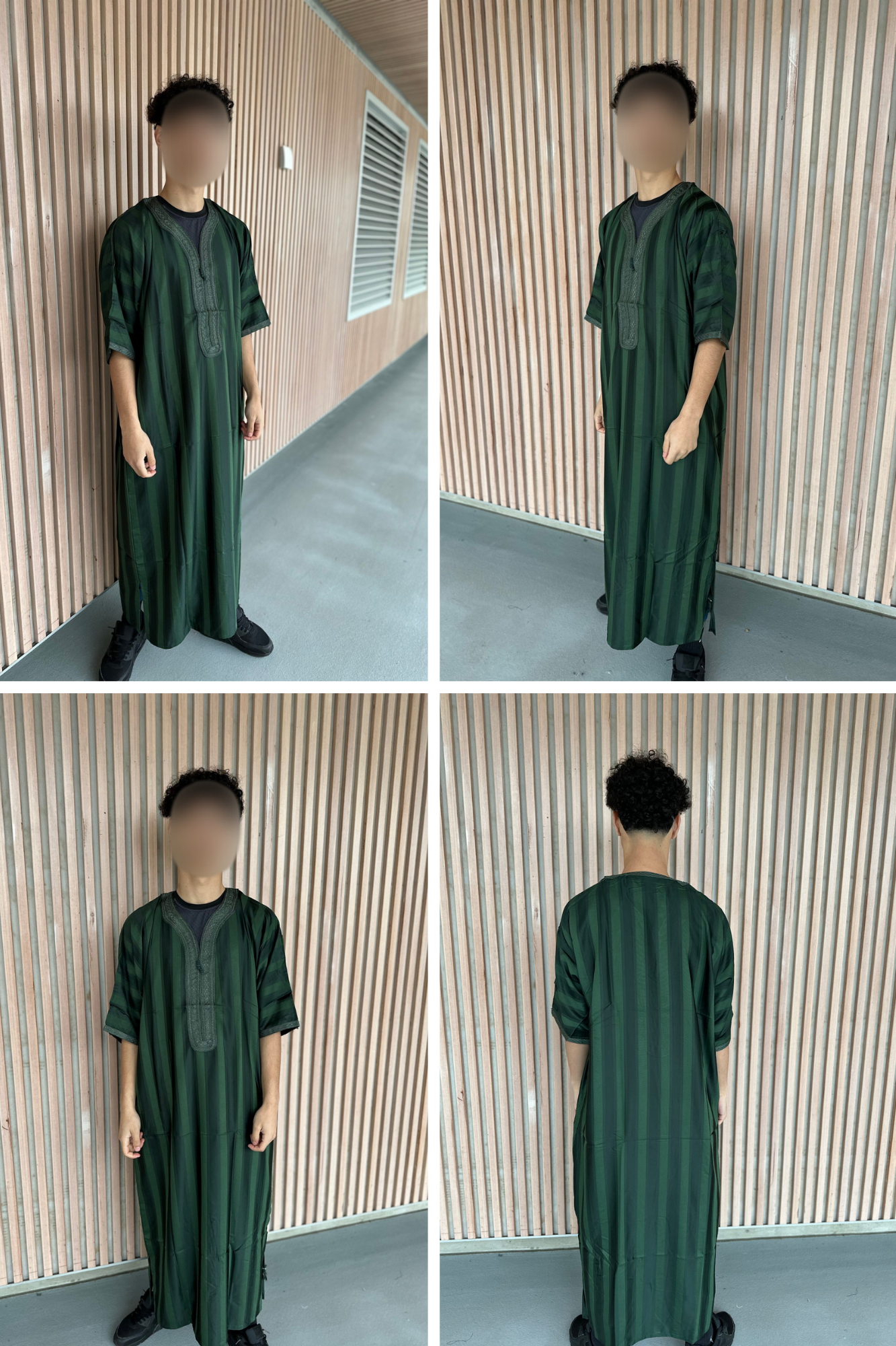 Heren abaya donkergroen strepen korte mouwen