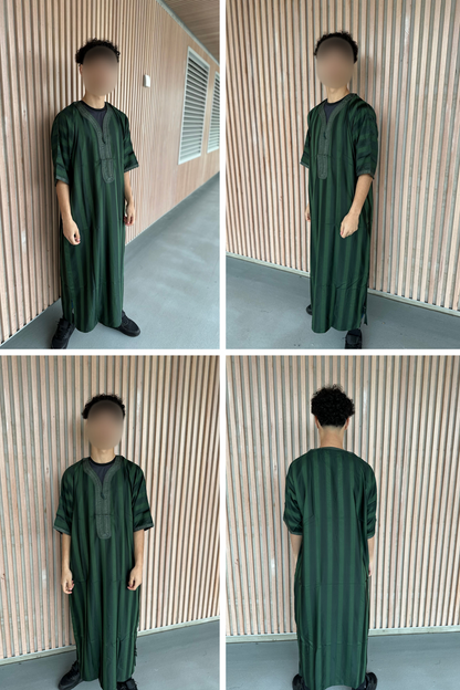 Heren abaya donkergroen strepen korte mouwen