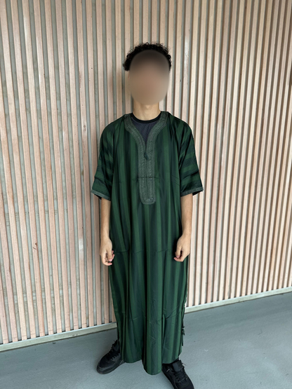 Heren abaya donkergroen strepen korte mouwen