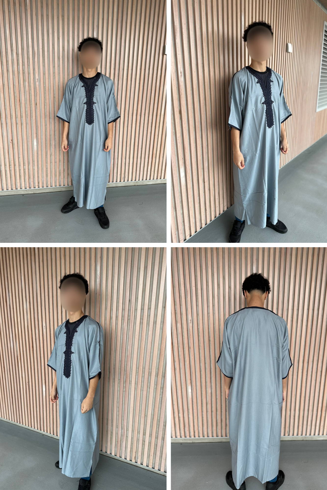 Heren abaya grijs met zwarte kraag korte mouwen